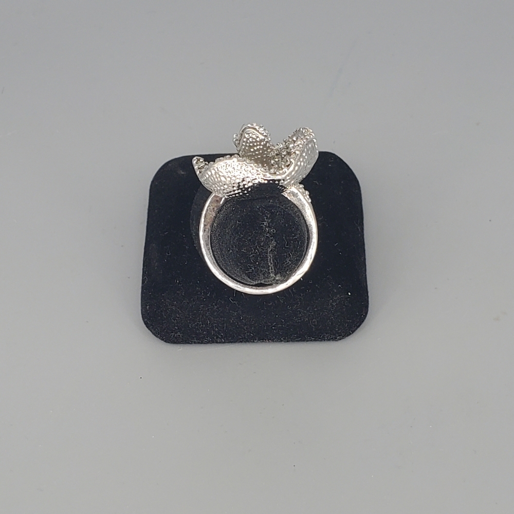 Abstract Silvertone Rhinestone Cocktail Ring - Picture 10 of 12